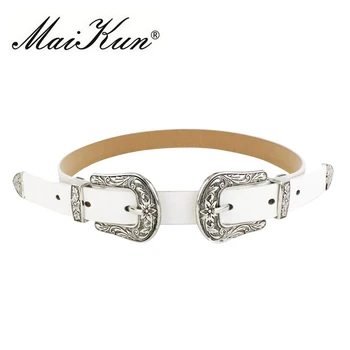 

Maikun Fashion Vintage Double Pin Buckle Belts for Women Belt Brand Jeans Designer PU Leather Luxury Belt for Woman cummerbunds