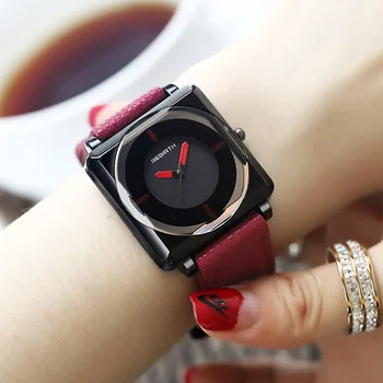 

Simple Square Dial Watches Women Contracted Red Black Leather Watch Elegant Ladies Buckle Quartz Wristwatches Montre