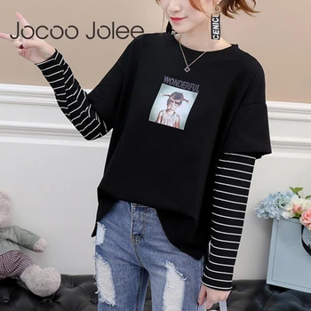 

Casual Striped Long Sleeve O Neck Girl's Print Hoodies Fake Two Pieces Sweatshirt Female Streetwear Pullovers Vintage Tops 2019