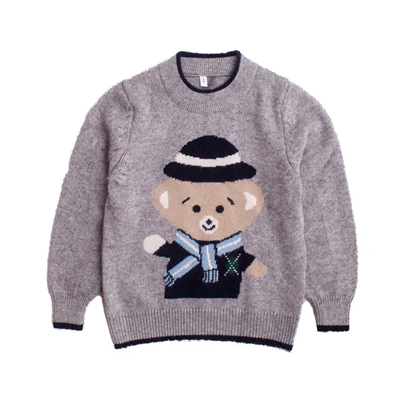 ФОТО The new children's cartoon bear cashmere sweater boy sweater thick round neck pullover sweater boy
