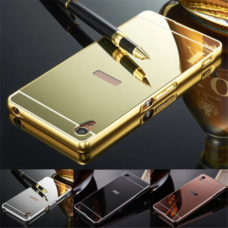 Z3 Luxury Golden Metal + Mirror Acrylic Back Case for Sony xperia T55T T55U Mobile Phone Cover Protective Cases Free Ship |