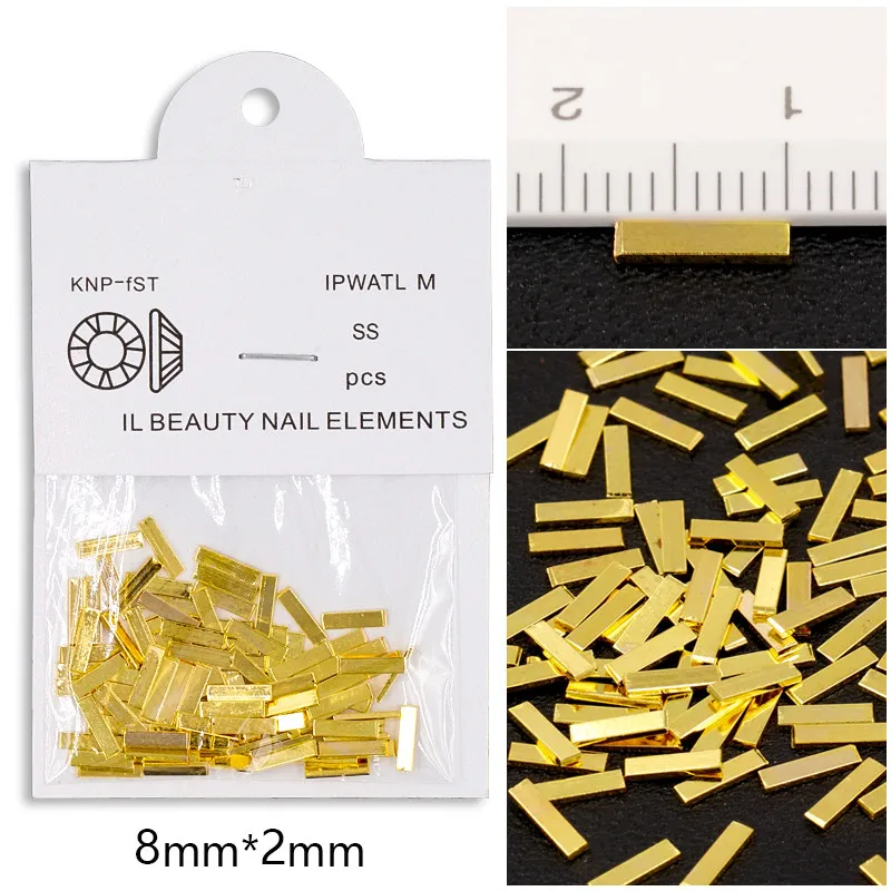 100 шт./пакет Золотой Серебряный Черный 3d металлические украшения для ногтей легированные подвески для аксессуары для ногтей поставок инструментов 5 длин - Цвет: 8MM Gold