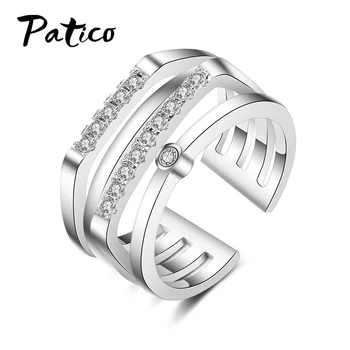 

Transparent Crystal Adjustable Size Opening Rings Real 925 Sterling Silver Clear Shiny CZ Jewelry Noble Brand Bijoux