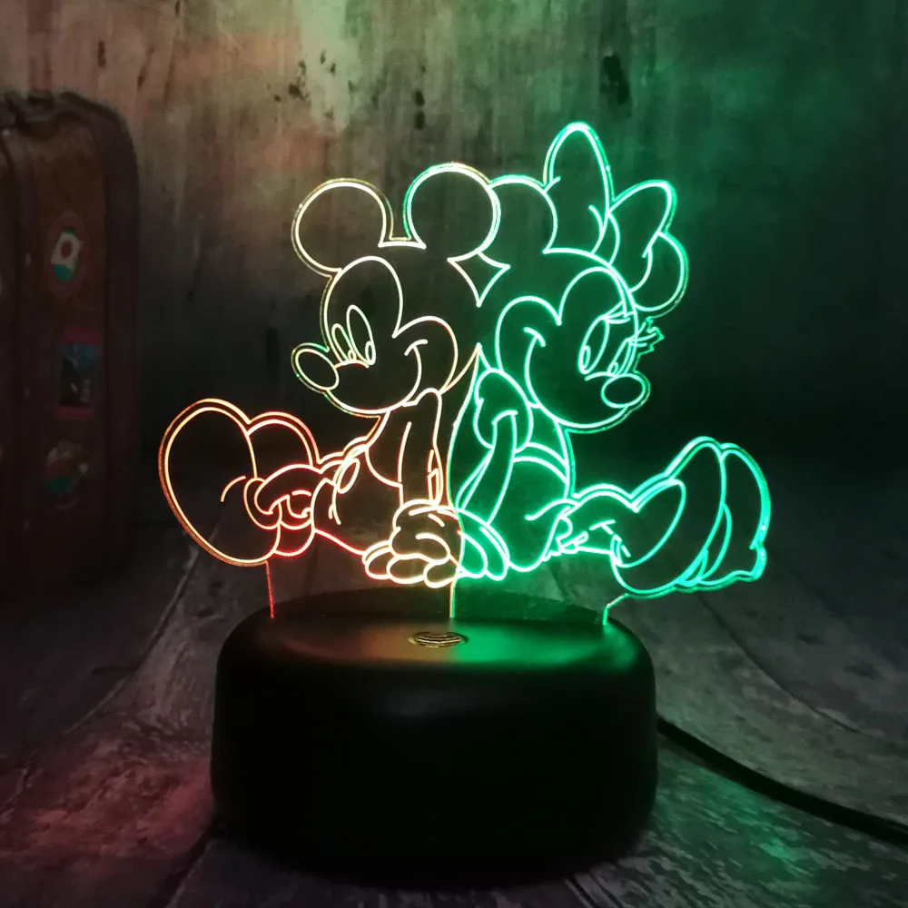 Прекрасный мультфильм Детская Пижама с Микки Маусом и Минни-Маус Мышь мульти Цвет 3D RGB светодиодный ночной Светильник смешанные двойной Цвет изменить LED Настольная лампа Рождественский подарок для детей