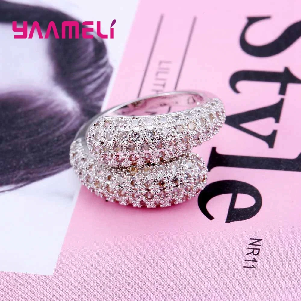 Модное 925 пробы Серебряное обручальное кольцо ювелирные изделия Bague Femme классическое прозрачное проложенное микро кубический циркон CZ Кристалл для женщин