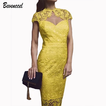 

2020 New Women Bodycon Bandage Dresses Short Sleeve O Neck Lace Patchwork Summer Dress Vestidos Chic Celebrity Party Dress
