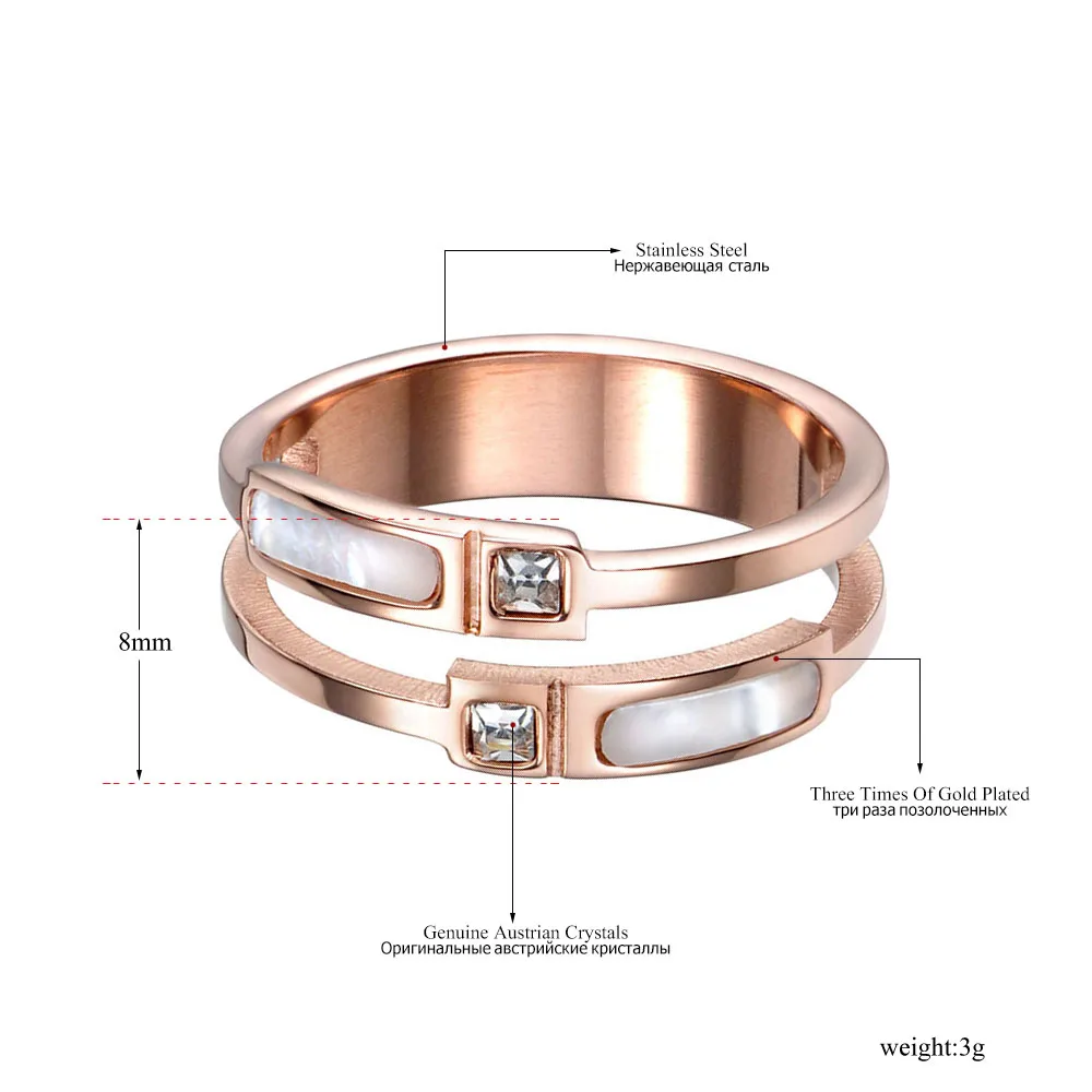 Lokaer, новинка, розовое золото, двойная оболочка и кубический цирконий, кольца на палец, ювелирные изделия, нержавеющая сталь, обручальное кольцо для женщин, R180050400R