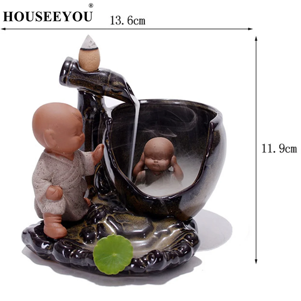 Горелка для благовоний обратного потока домашний декор керамический маленький монах Маленький Будда ладан держатель кадильница для ароматерапии+ 10 шт. благовоний конусов - Цвет: burner and 10cones