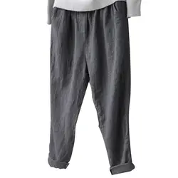 Плюс Размеры Для женщин брюки льняные и хлопковые повседневные штаны-шаровары Карамельный цвет Harajuku повседневные штаны T6