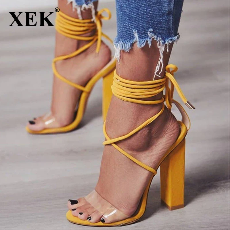 online XEK Mulheres Bombas 2018 Salto Alto Sandálias de PVC Transparente Sandalia Feminina WFQ88 do Sapato de Casamento Saltos Das Mulheres Mulheres Casuais À Prova D Água