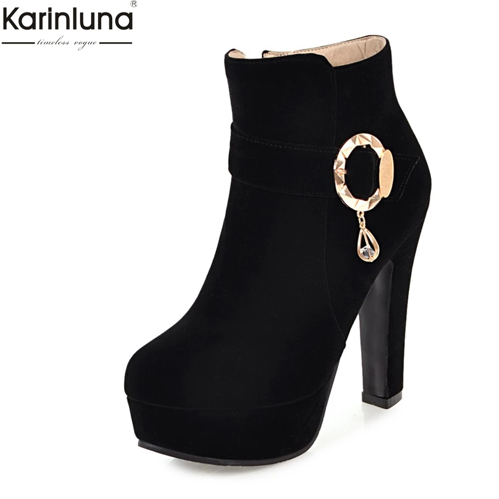 

KARINLUNA 2018 dropship large Size 34-43 women's Ankle Boots Shoes fashion high heel autumn winter women shoes party boots
