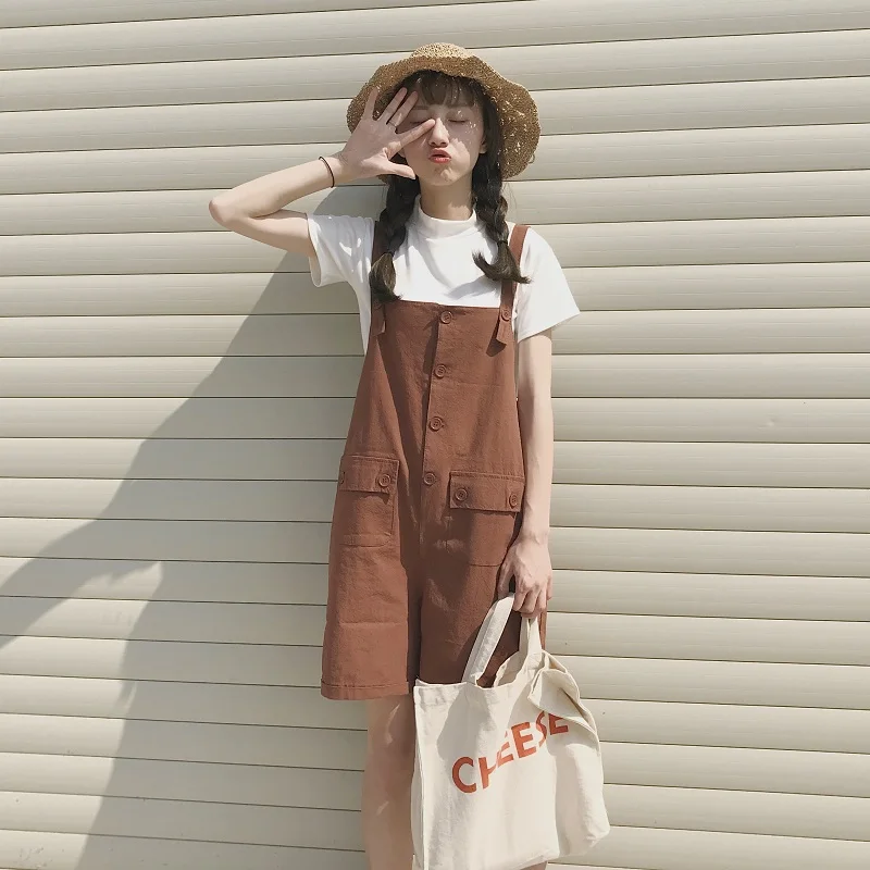 Летние Повседневное комбинезоны Для женщин Harajuku Винтаж короткий комбинезон