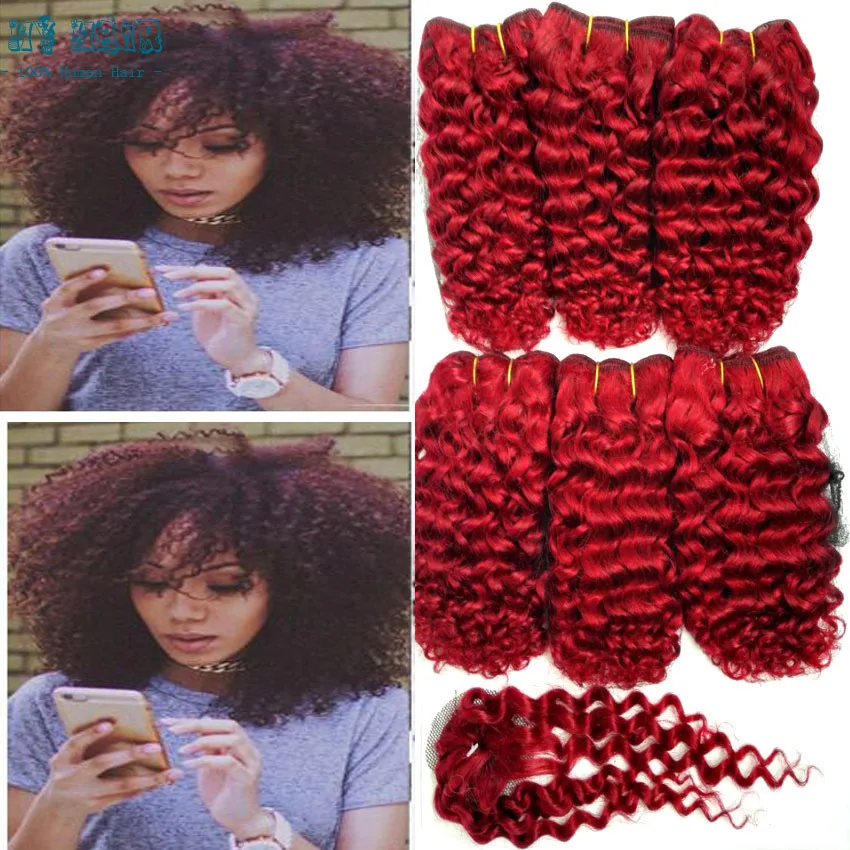 2016 Hot Sale Kinky Curly Hair Red Color 6 Bundles Deals