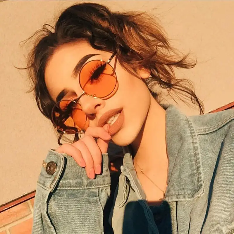 

Zeontaat oversized Round Sunglasses Women Vintage Metal Frame Pink Yellow Lens Colorful Shade Sun Glasses female glasses