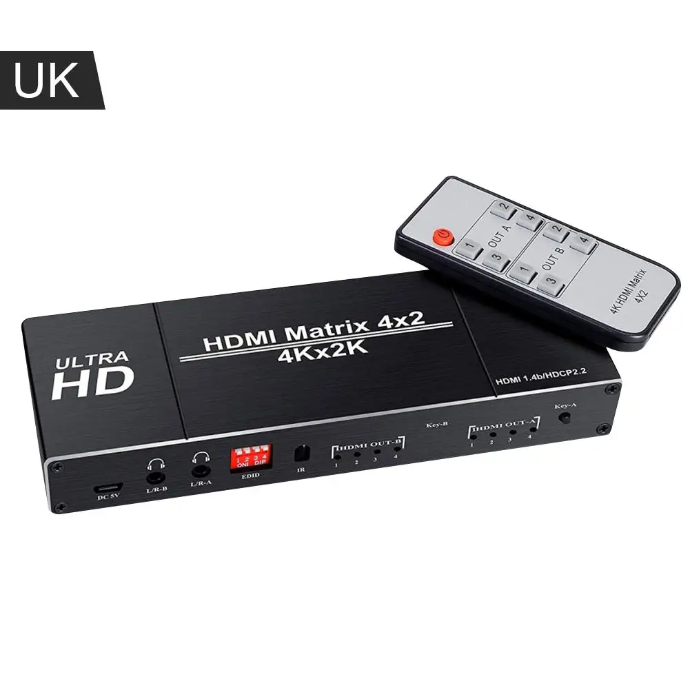 

4K HDMI EDID Matrix 4 In 2 Out 4X2 Dual Audio Output Fiber HDMI Switch Distributor Switcher