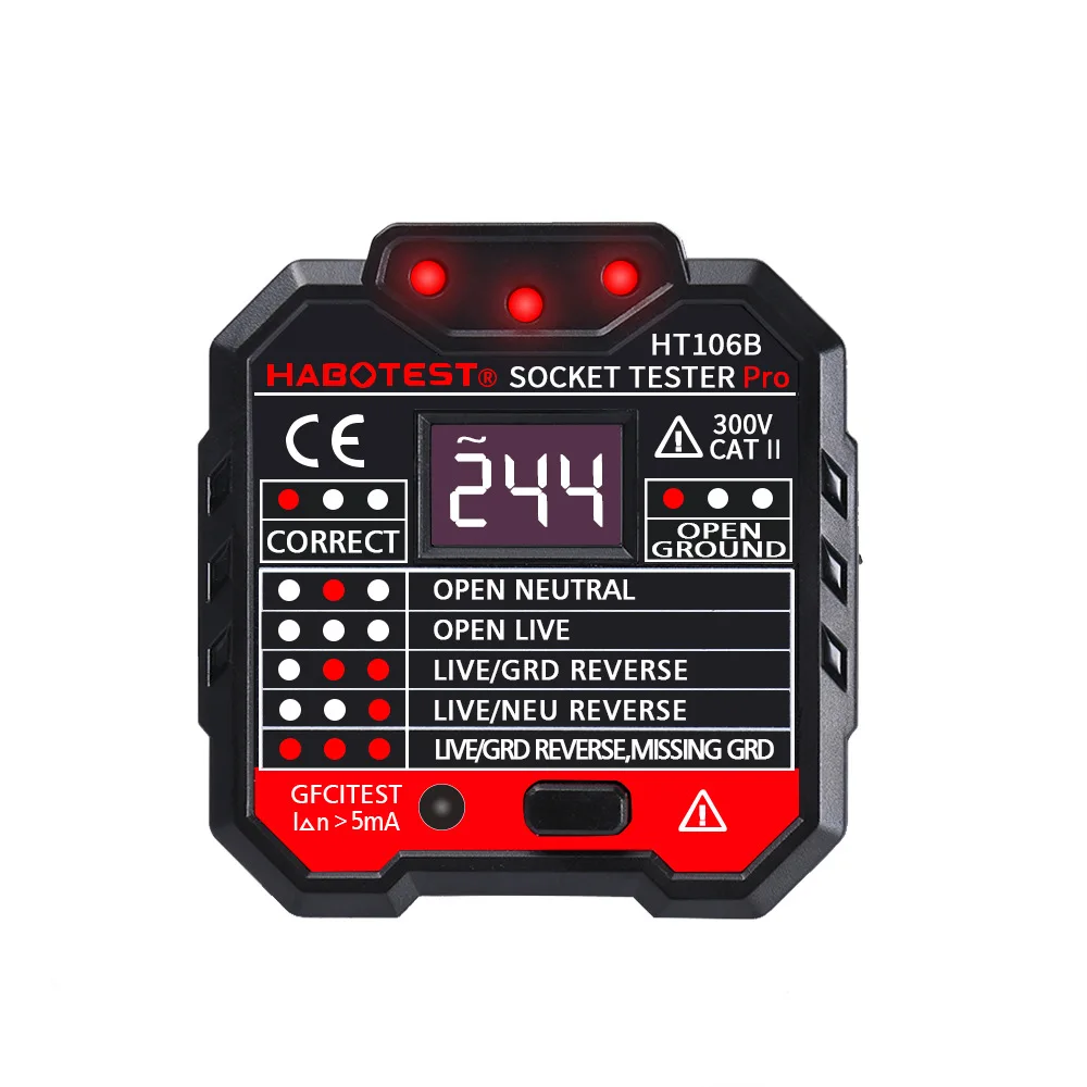 HT106B HT106D HT106E цифровой дисплей Разъем тестер полярности фазы контрольный детектор