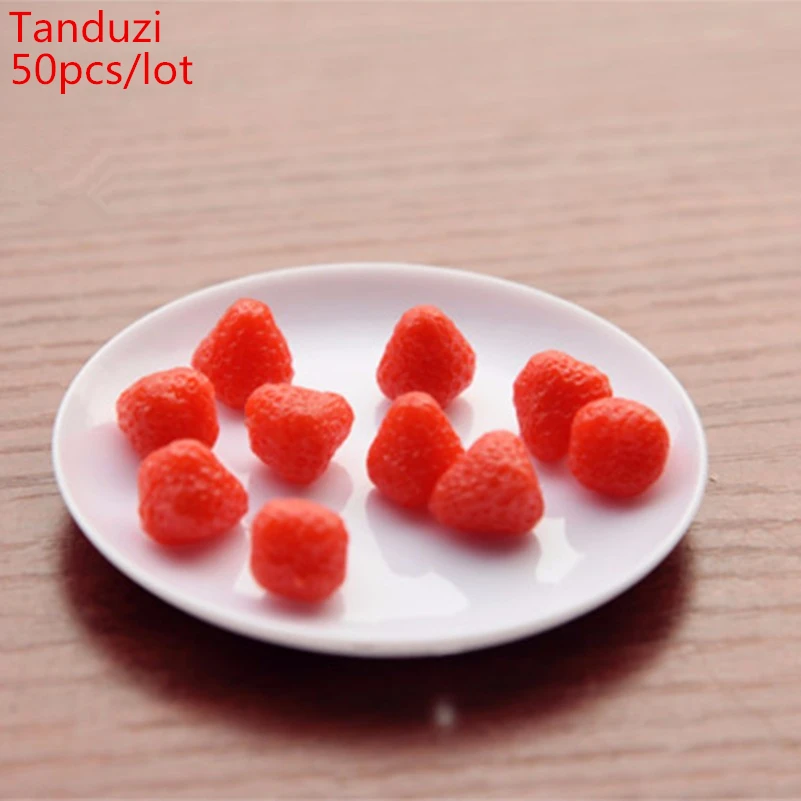 

Tanduzi 50pcs Dollhouse Miniature Deco Parts Simulation Food Fruit Mini Strawberry Artificial Strawberry PVC Crafts