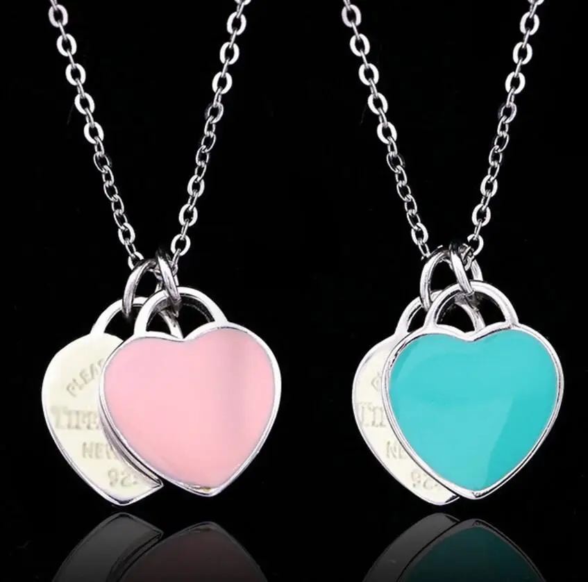 

S925 Sterling Silver Double Heart Pendant Necklace for Women Clavicle Chain Choker Collier Bijoux Femme Luxury Designer Necklace