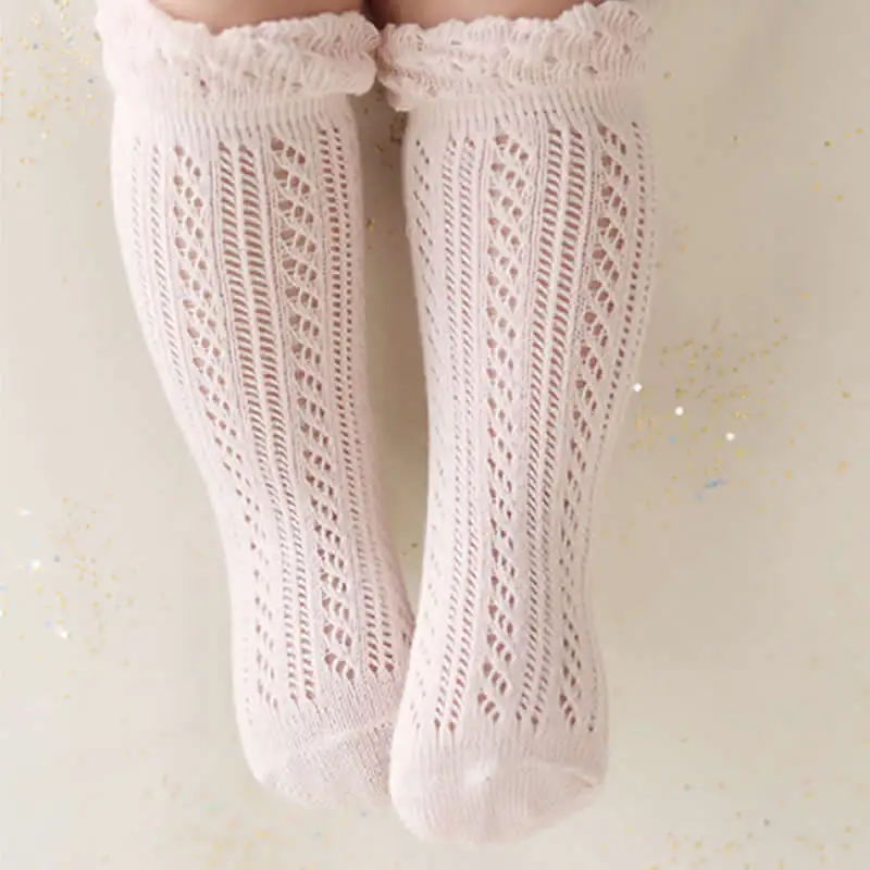 Носки для маленьких девочек, тонкие сетчатые хлопковые Дышащие носки для маленьких мальчиков, носки до колена для новорожденных девочек