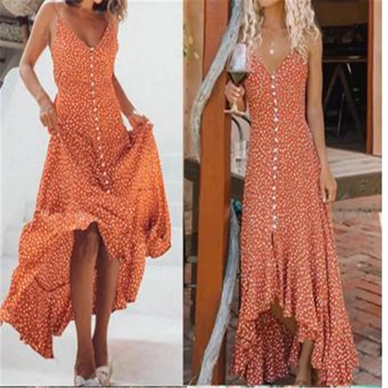 2019 Summer Womens Boho Dress Lady Vestito lungo Cocktail Party Beach Dresses Deep v-neck Sundress Vestito da spiaggia