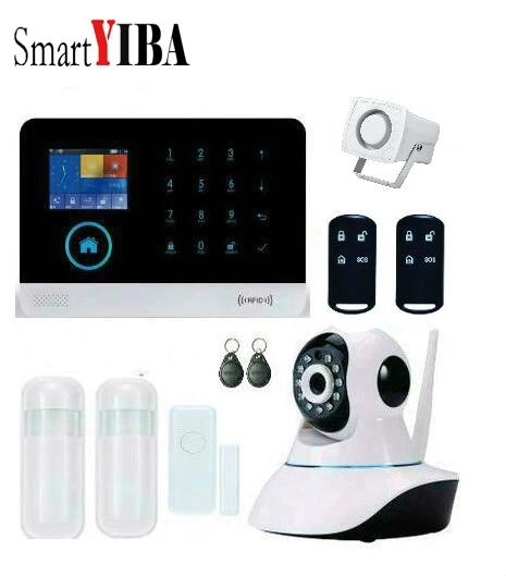 SmartYIBA WIFI APP Control Auto Dialer SMS Alarm System WIFI GSM Security Alarm Network Camera Motion Sensor Door Alarm Kits