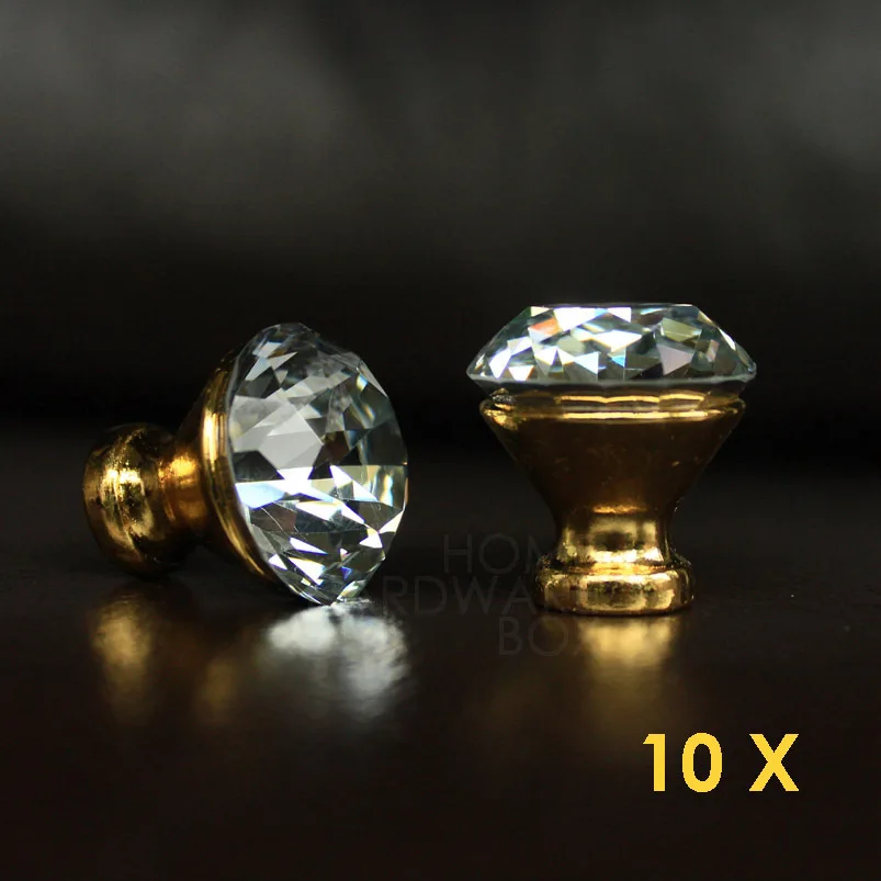 Buy crystal drawer knobs 30mm golden brass base