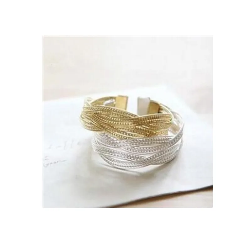 

Popular Silver Plated Wide Cuff Bracelet Braided Wicker Spike Metal Alloy Women's Bangle Bracelets Wholesale Price NS46
