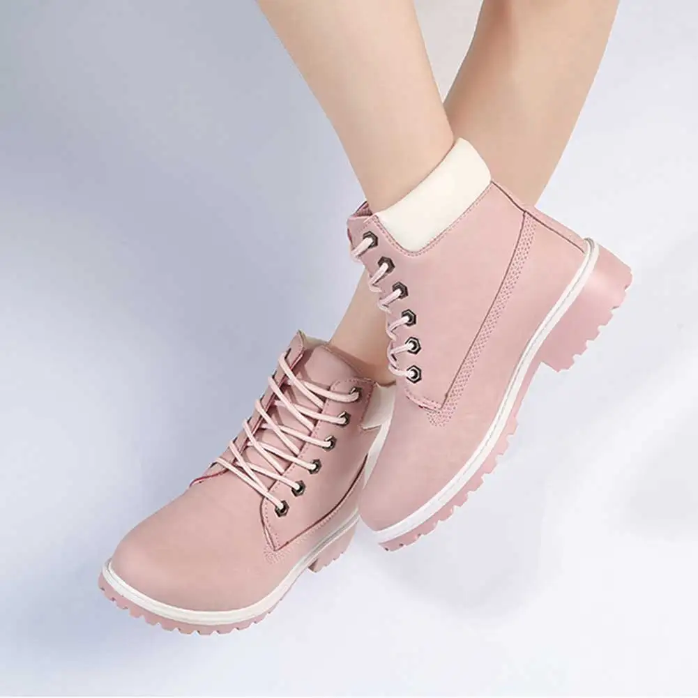 

FINDHER Women Ankle Boots Winter Fur Shoes Woman 2019 New Lace Up Platform Shoes Round Toe Low Heels Snow Boots