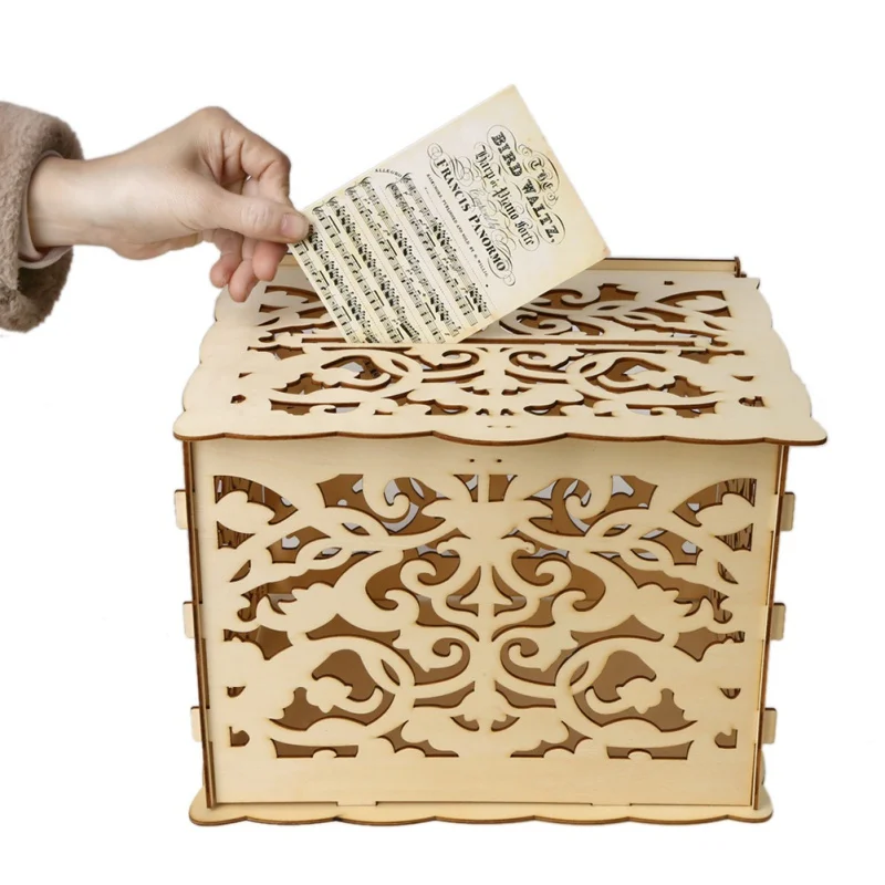  DIY Wooden Wedding Supplies Business Card Box Invitation Card Box Large Greeting Card Box - 33044385165