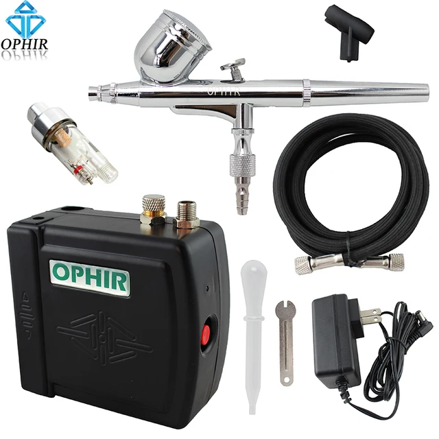 OPHIR Portable Mini Air Compressor with 0.3mm Airbrush Kit for Nail Art