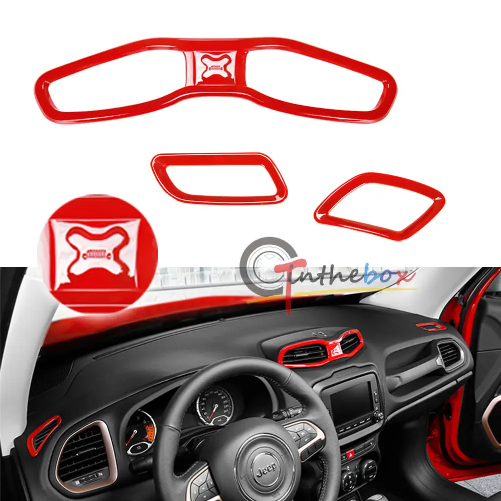 3PCS ABS Red Chrome Air Condition Vent Frame Outlet Cover Trim For Jeep Renegade