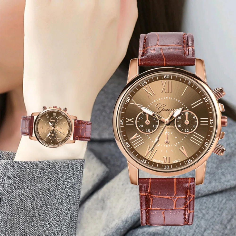 Повседневные модные женские часы, римские цифровые кожаные часы, качественный подарок, модные женские часы, кварцевые часы с механизмом, Relogio# W