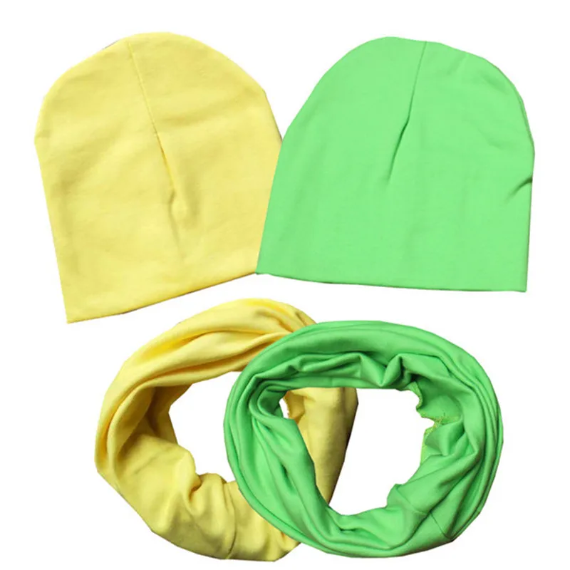 

new solid color cotton baby o ring collars hat sets boys girls wear neckerchief beanies kids decoration scarves cap accessories