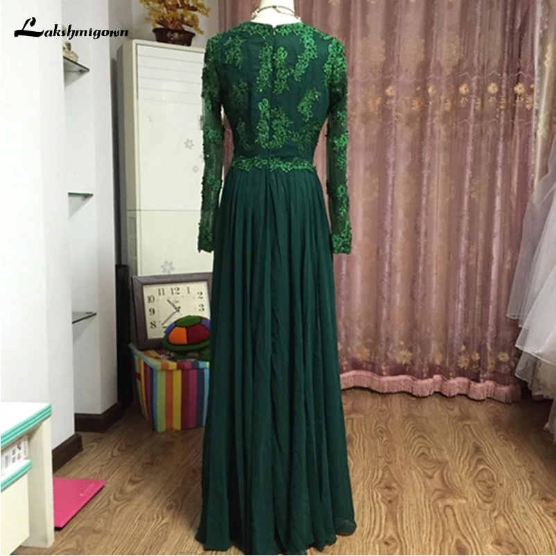 Шифоновые платья для матери невесты с длинными рукавами 2018 аппликации темно-зеленые платья для матери Элегантное Длинное Вечернее Платье