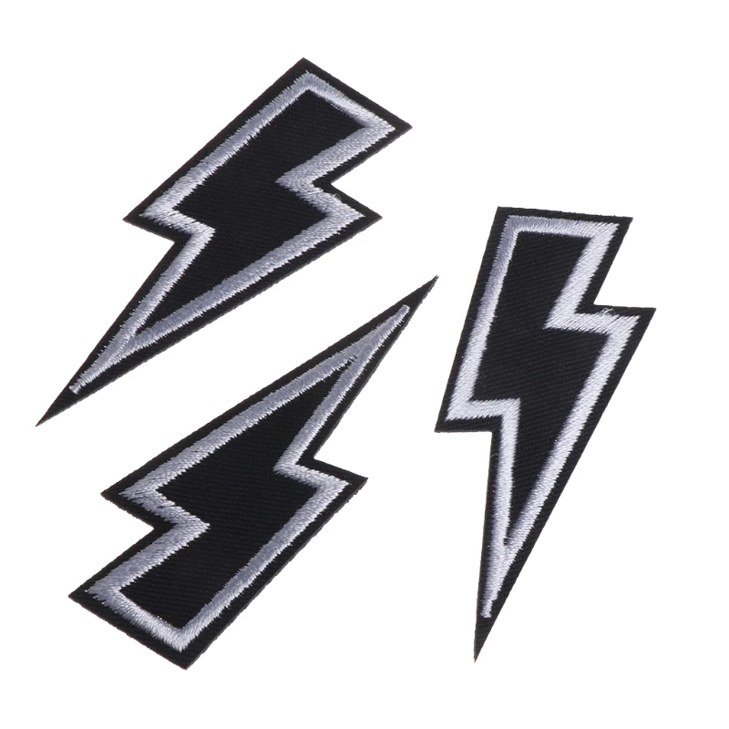 

3PCS Lightning Embroidered Iron on Patches Clothing Retro Stripes Motif Appliques
