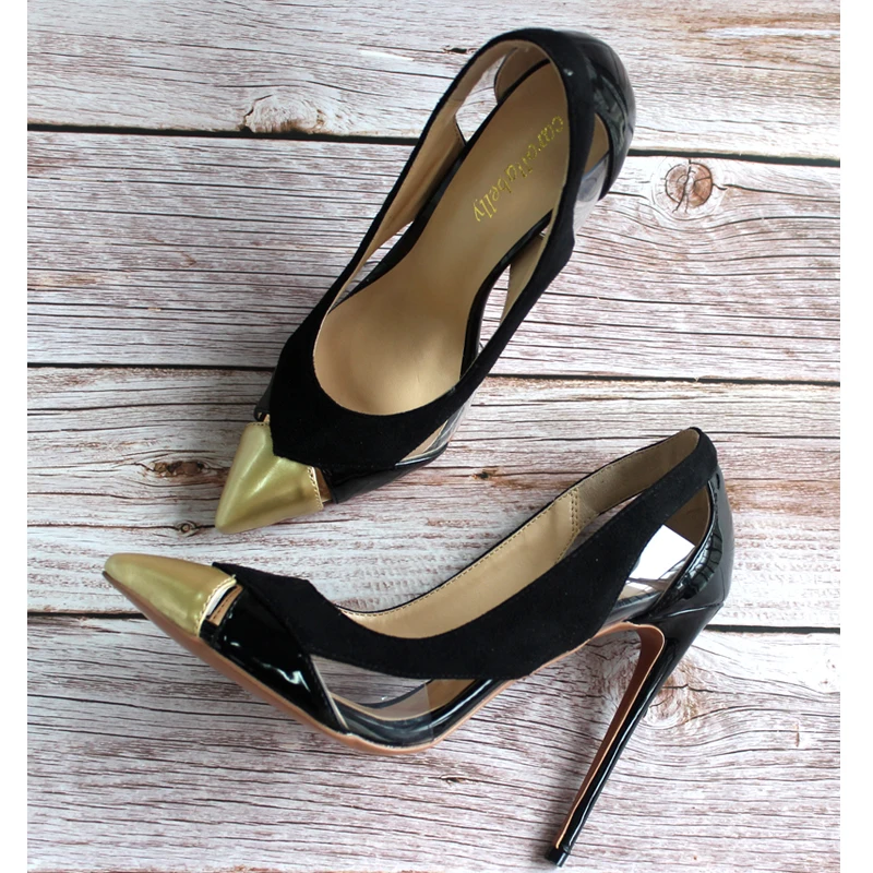 Brand Shoes Mixed Color Pointed Toe High Heels Shoes Spring Wedding Women's Pumps Hollow Stiletto Shoes Big Size 34-46