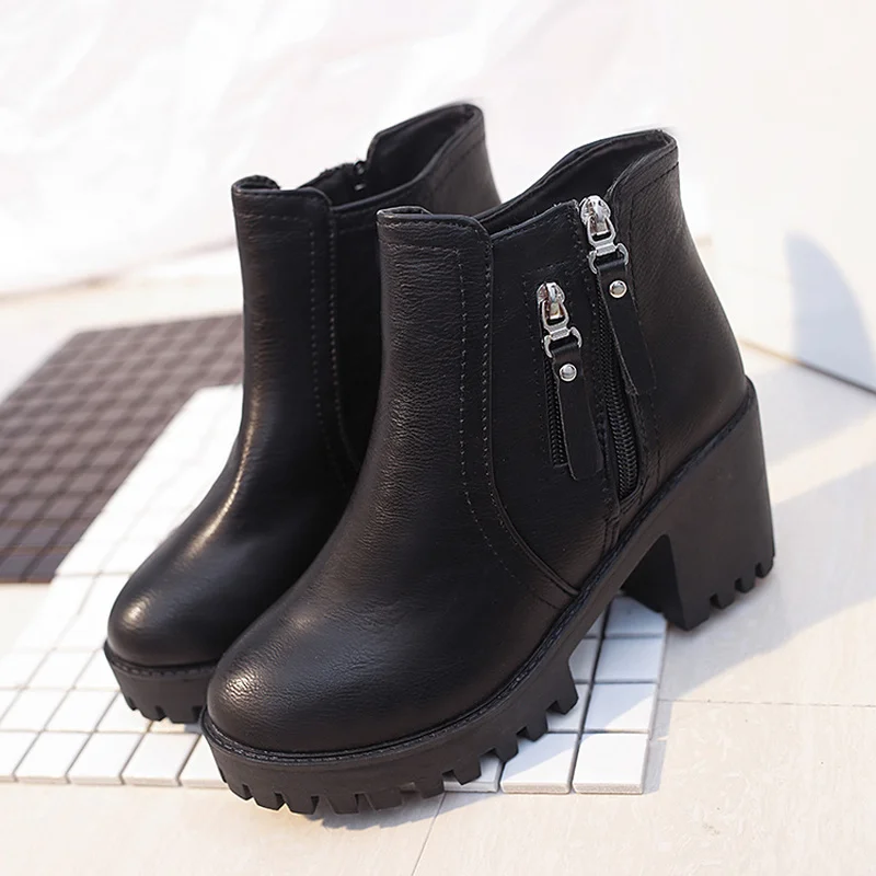 gris Épaisse Automne Nouvelle Augmenté À Et Talon Fermeture Éclair Hiver Confortable Résistant L'usure De Femmes Noir Bottes wOXPkZuTi