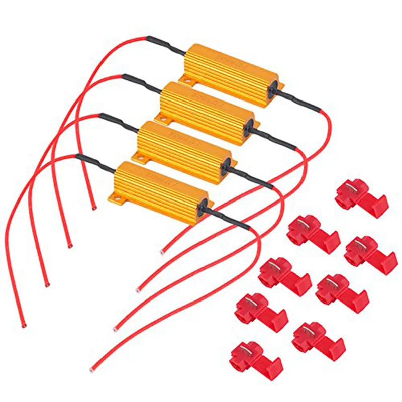 4pcs 50W 6RJ Copper Car LED Turn Signal Load Resistors DC 12V with 8pcs T Taps LED Bulb Fast