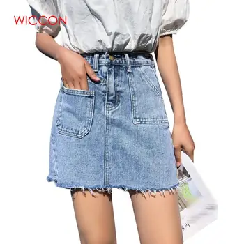 

Mini Denim Skirt 2020 Spring Summer New Bodycon Women Skirt Basic Women Casual Jeans Skirt High Waist Saias Blue Pockets