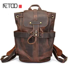 AETOO Crazy horse skin men bag backpack leather head cow layer skin men backpack Europe and the United States style backpack europe and the united states style men s leather zipper long section of the clutch business casual men handbags