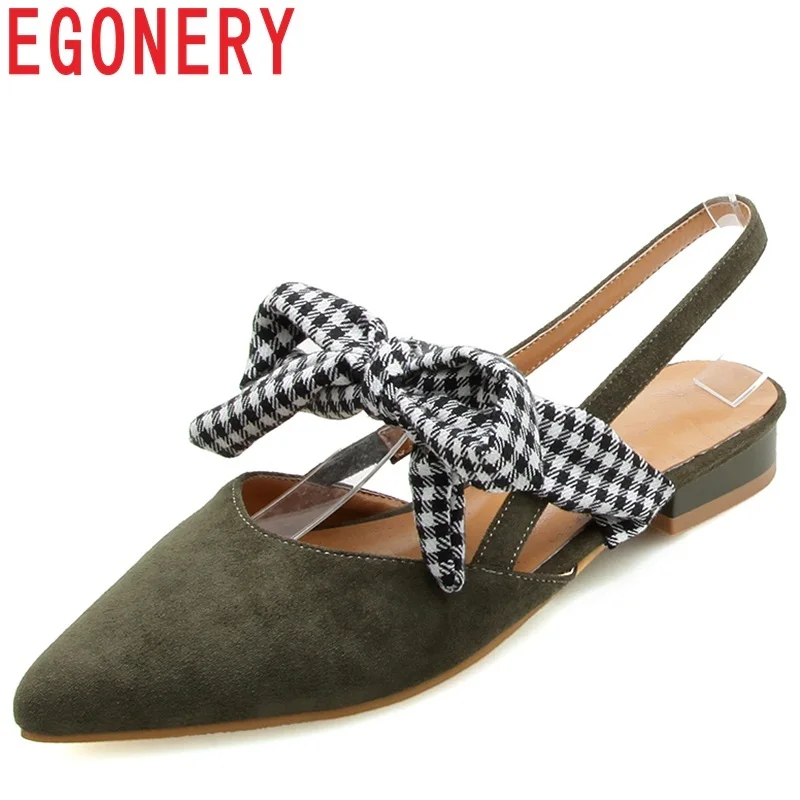 

EGONERY 2018 new fashion flock butterfly-knot cross-tied lace-up square heel pointed toe concise leisure large size lady pumps