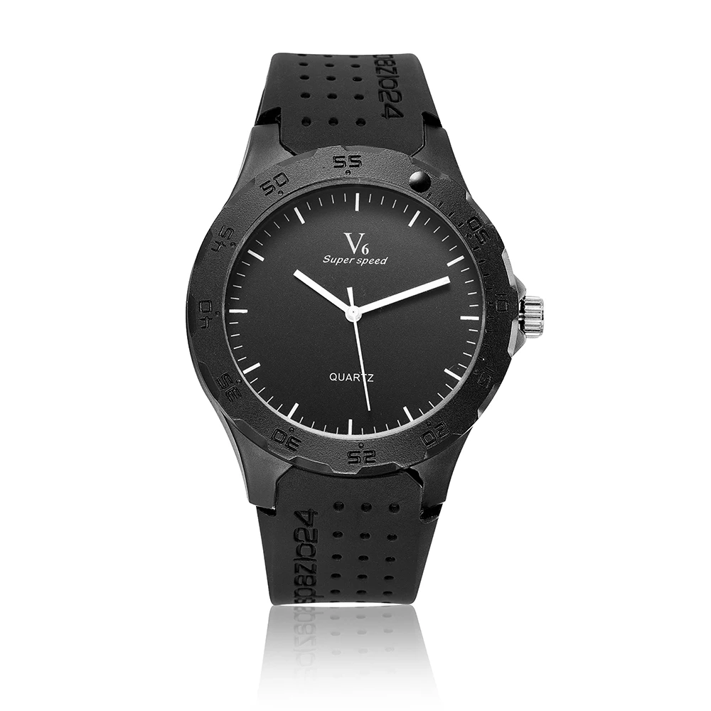 

Vogue Fashion V6 Top Luxury Men Watch Cool Tire Silicone Band Black Clock Analog Military Man Sport Casual Wristwatch Reloj Gift