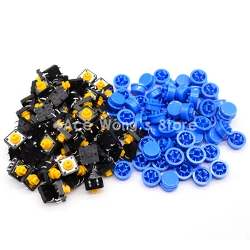 

Free shipping,100PCS Tactile Push Button Switch Momentary 12*12*7.3MM Micro switch button + (100pcs Blue Tact Cap)