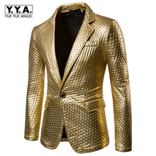 Мужской Блейзер, пальто, новинка зимы, узкие в британском стиле, тонкий черный мужской повседневный костюм на одной пуговице, куртка для выступлений, Мужской приталенный, серебристый, золотой
