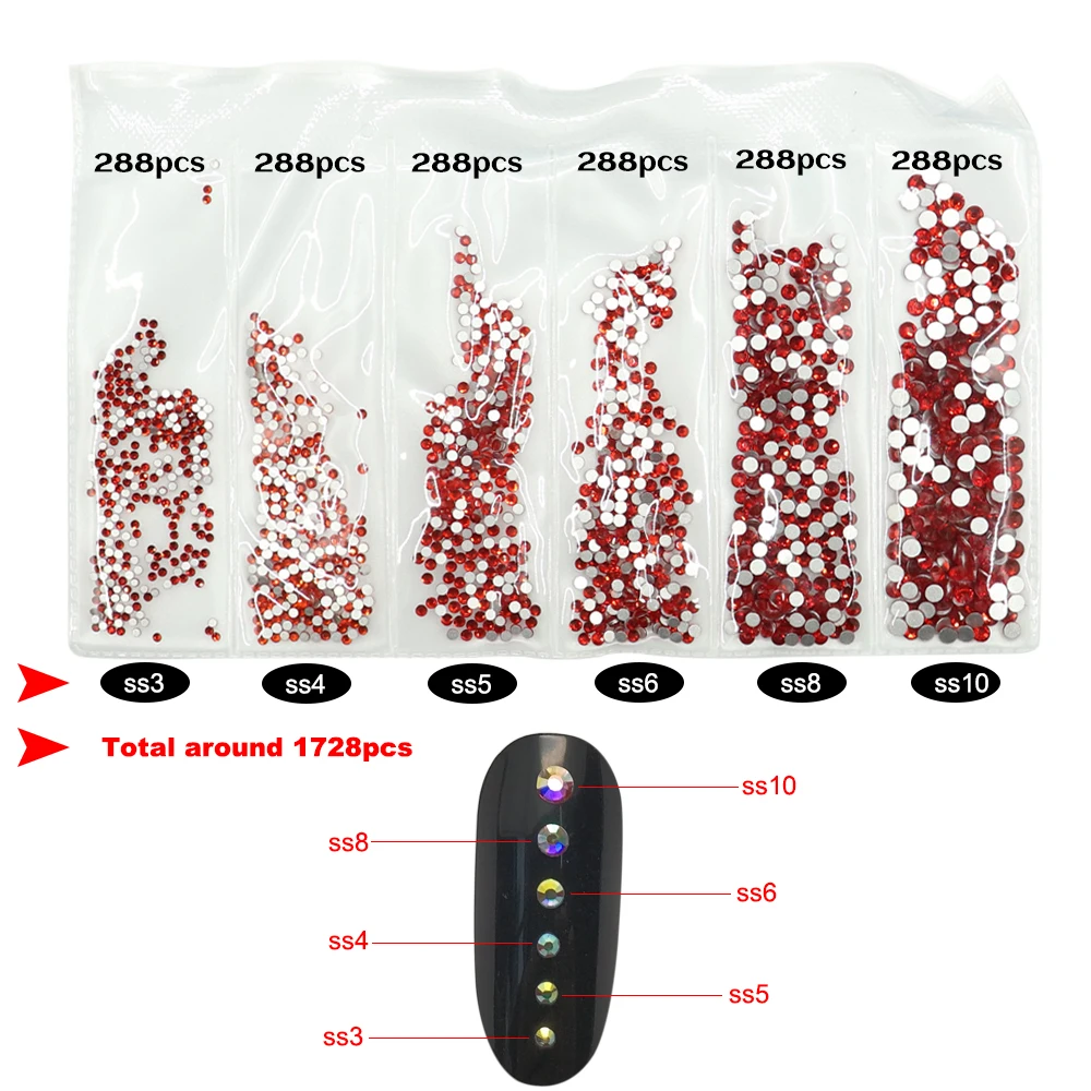 Хрустальные стразы смешанного размера ss3-ss30 1728 шт стеклянные украшения для ногтей Бусы из горного хрусталя блестящие стразы с плоской задней частью многоцветные стразы камни