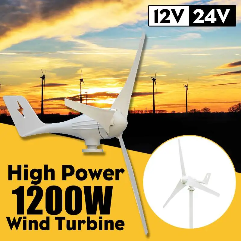 

Home 1200W 12V/24 Volt 3 Blades Horizontal Wind Turbines Generator Power Windmill Energy for Turbines Charge