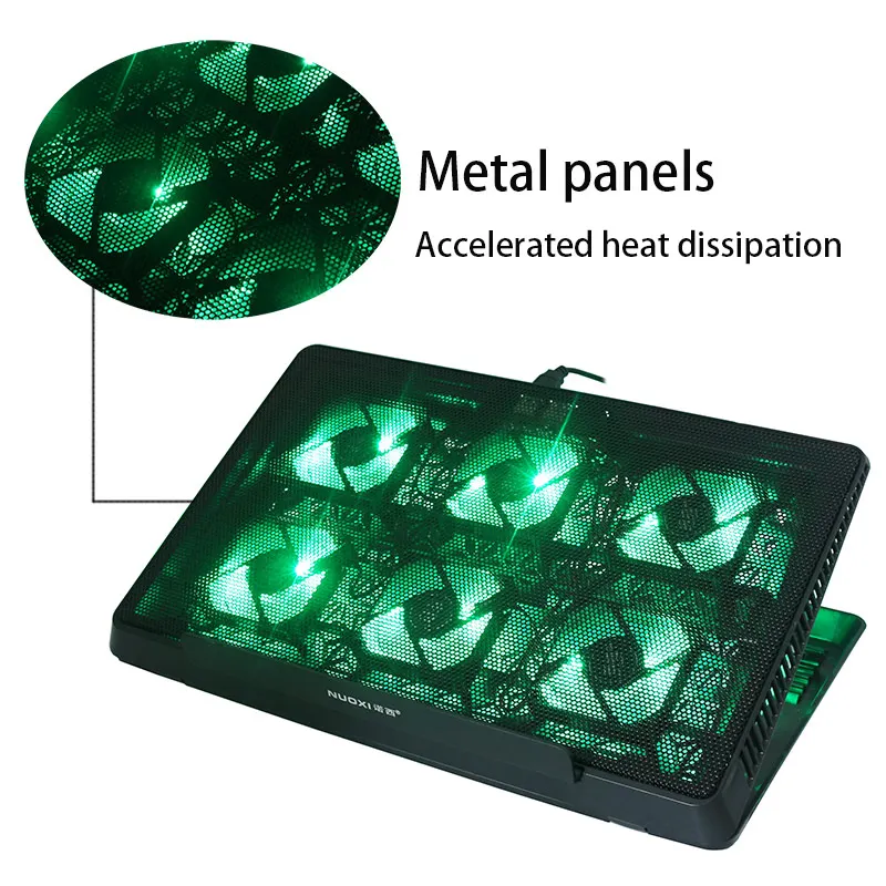 Billige 6 LED Fan Cooling Pad Aluminium Laptop Kühler Pad Ständer für 17 15,6 zoll USB Kühler Notebook Basis Halter Einstellbar geschwindigkeit