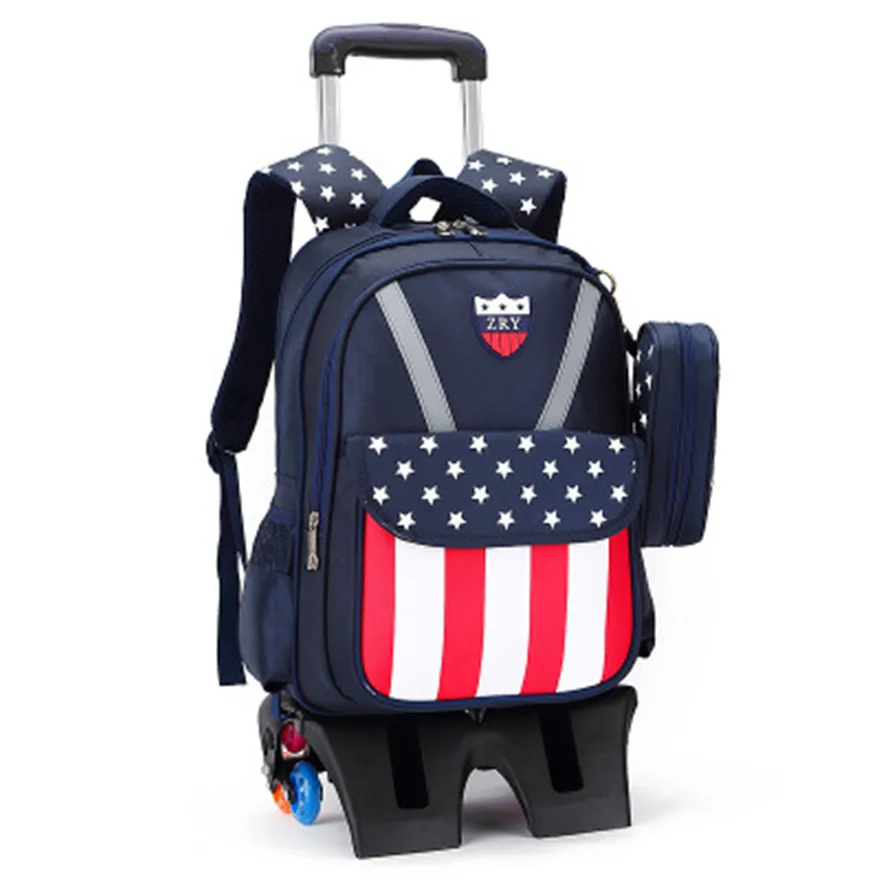 6 wheels Trolley schoolbag brand fashion backpack wheels teenagers book