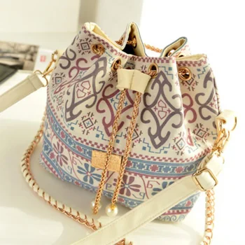 

2019 Fashion Women Handbag Pearl Pendant Ladies Diagonal Package Chain Shoulder Bag National Feng Shui Bucket Mouth Bag Clutch