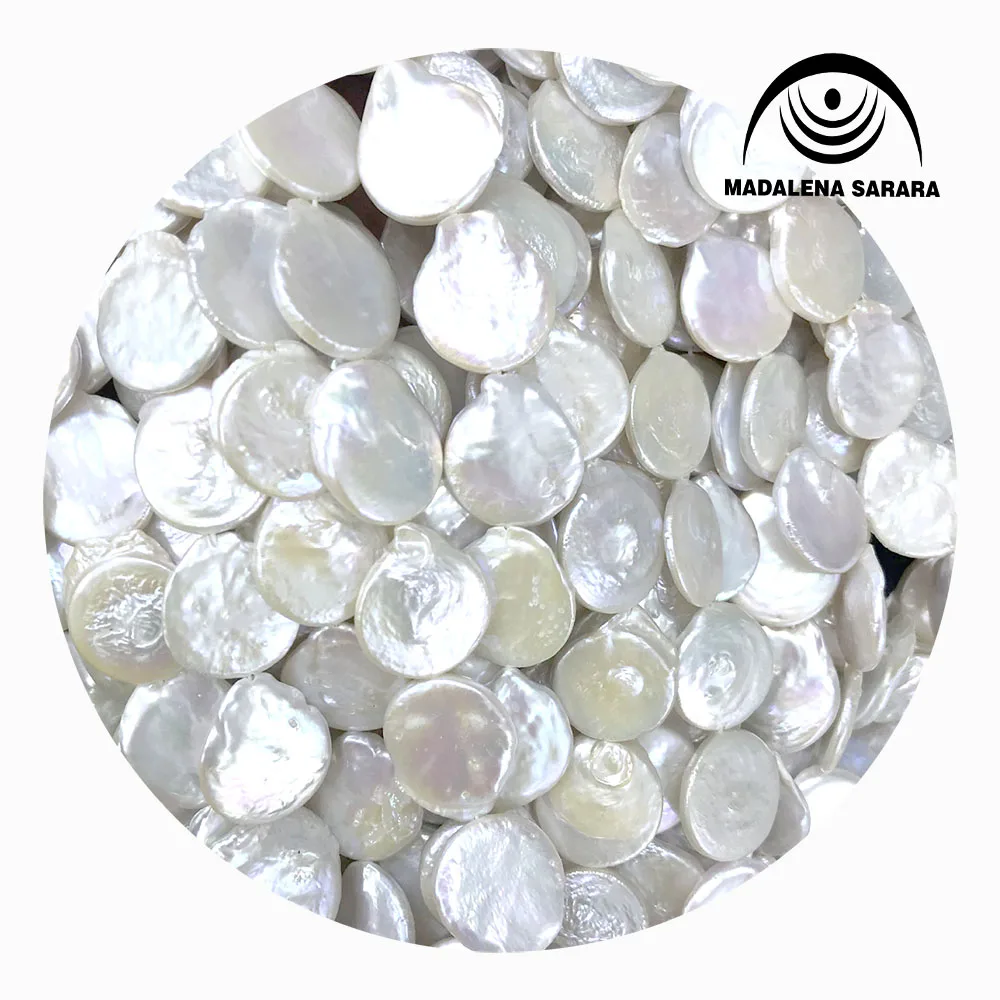 

MADALENA SARARA AA 13-14mm Flat Round Freshwater Pearl Necklace Strand For DIY Jewelry Making 20-22pcs/Strand